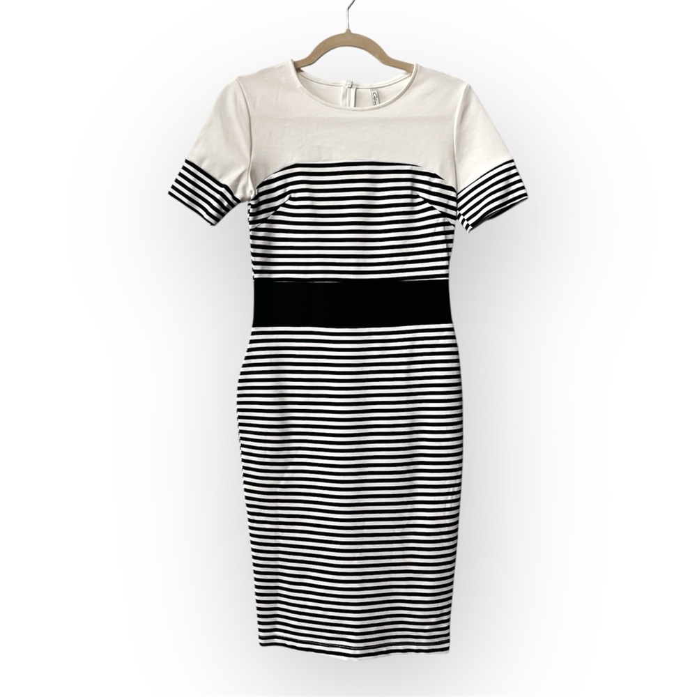 Cefian Women’s Black and White Striped Bodycon Midi Dress